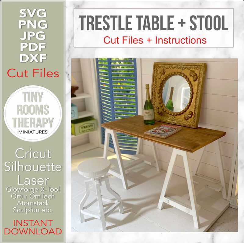 Trestle Table + Stool in 1/12 scale – Digital Cut Files and Tutorial