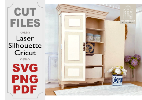 Country Style Armoire Wardrobe 1/12 scale: Tutorial + SVG PDF PNG digital cut files