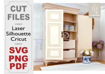 Country Style Armoire Wardrobe 1/12 scale: Tutorial + SVG PDF PNG digital cut files