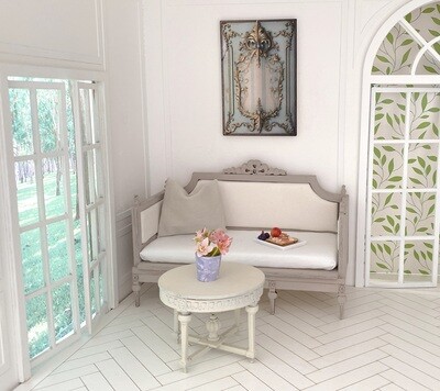Swedish Settee Sofa – 1/12 Dollhouse scale DIY Kit with optional coffee table