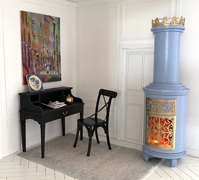 Antique Swedish Round Stove kit including LED fire – DIY Kit 1/12 scale