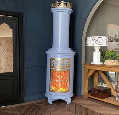 Antique Swedish Round Stove kit including LED fire – DIY Kit 1/12 scale