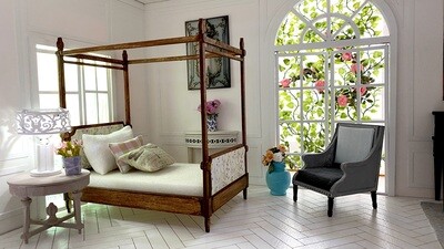 Four Poster Canopy Miniature Bed – 1/12 scale miniature DIY-Kit