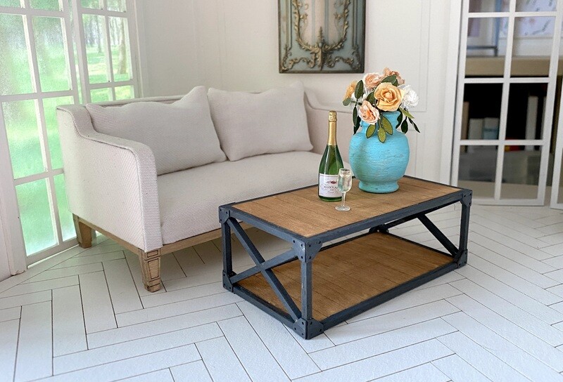 Industrial Style Coffee Table "Metal &amp; Wood" – 1/12 scale miniature DIY Kit - Dollhouse Furniture