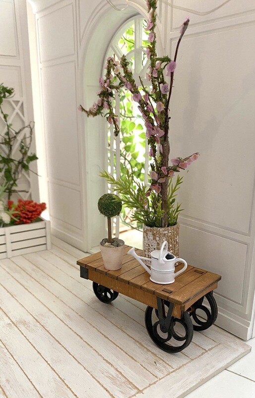 Industrial Cart Coffee Table on 3 wheels – 1/12 scale miniature DIY Kit - Dollhouse Furniture