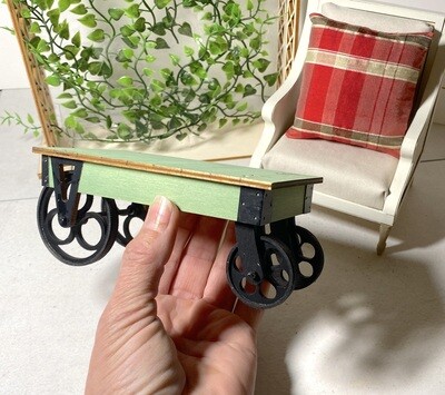 Industrial Cart Coffee Table on 4 wheels – 1/6 scale miniature DIY Kit - Dollhouse Furniture