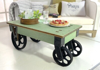 Industrial Cart Coffee Table on 4 wheels – 1/6 scale miniature DIY Kit - Dollhouse Furniture
