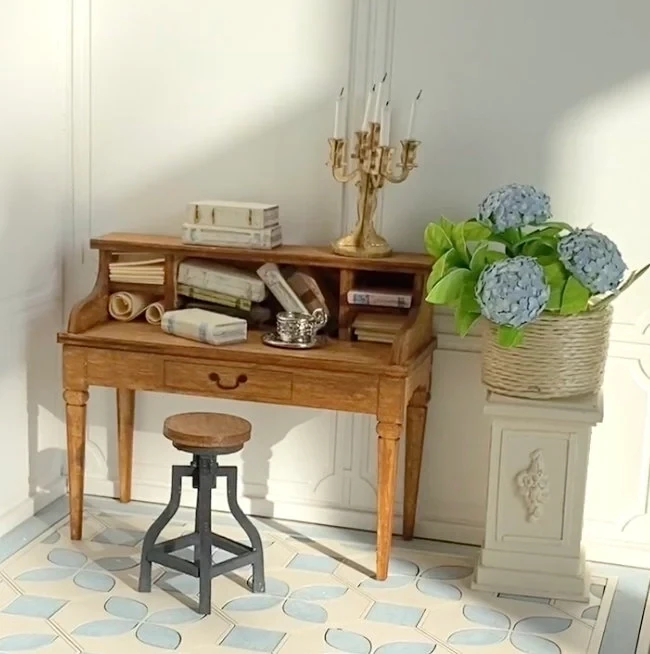 Romantic Antique Writing Desk – 1/12 scale - dollhouse DIY kit