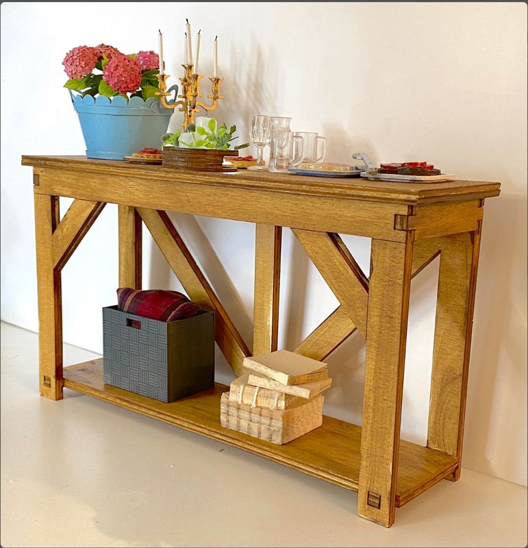 Rustic Farmhouse Console Table - DIY Kit in 1/6 Dollhouse scale