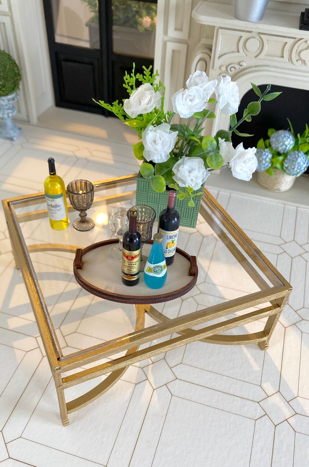 Modern Classic Glass Coffee Table – Miniature DIY Kit - 1/6 scale Fashion Doll Size