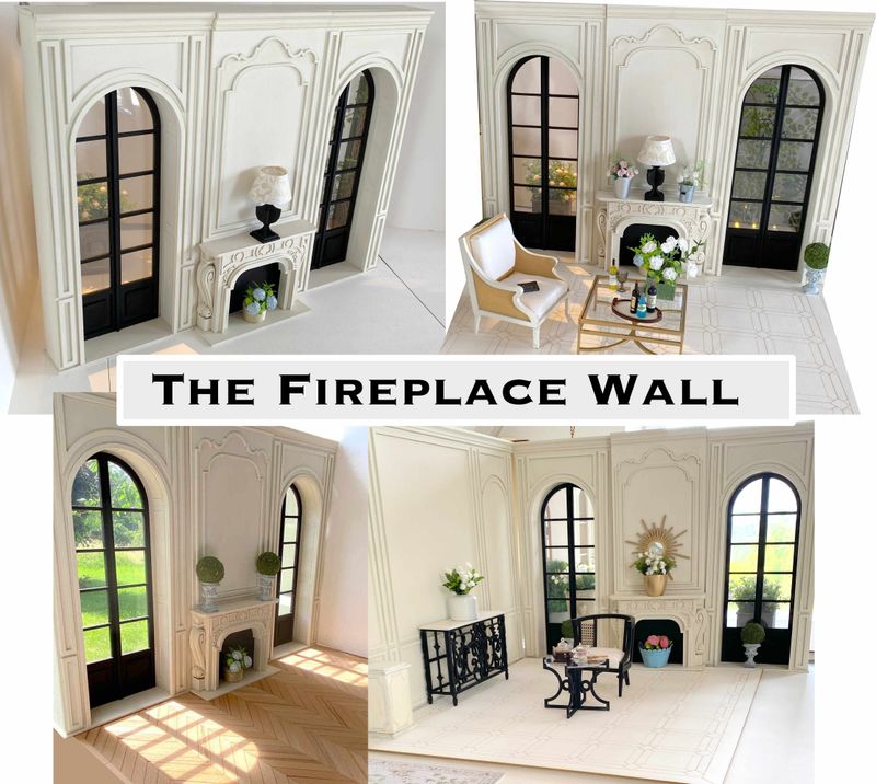 The Fireplace Wall with 2 arched doors and luxuriant fireplace mantel – 1:6 scale DIY kit