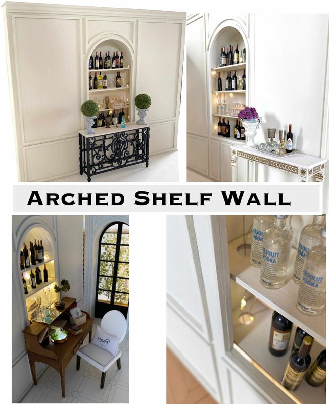 The Arched Shelf Wall with Lighting option – 1:6 scale DIY kit