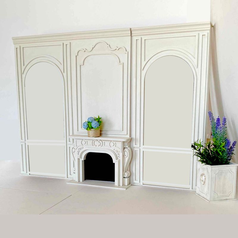 The Classic Fireplace Wall (no doors!) with a luxuriant fireplace mantel – 1:6 scale DIY kit