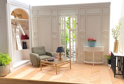 The Paris Apartment Wall with functioning french double doors, balcony recess, wrought iron railing and wall moulding – 1/6 DIY kit