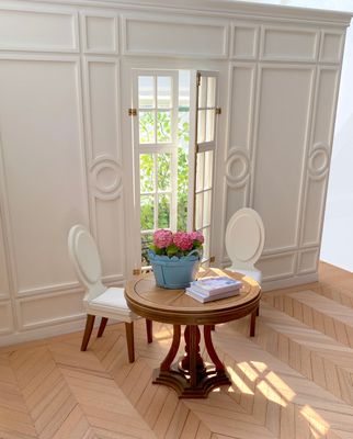 The Paris Apartment Wall with functioning french double doors, balcony recess, wrought iron railing and wall moulding – 1/6 DIY kit