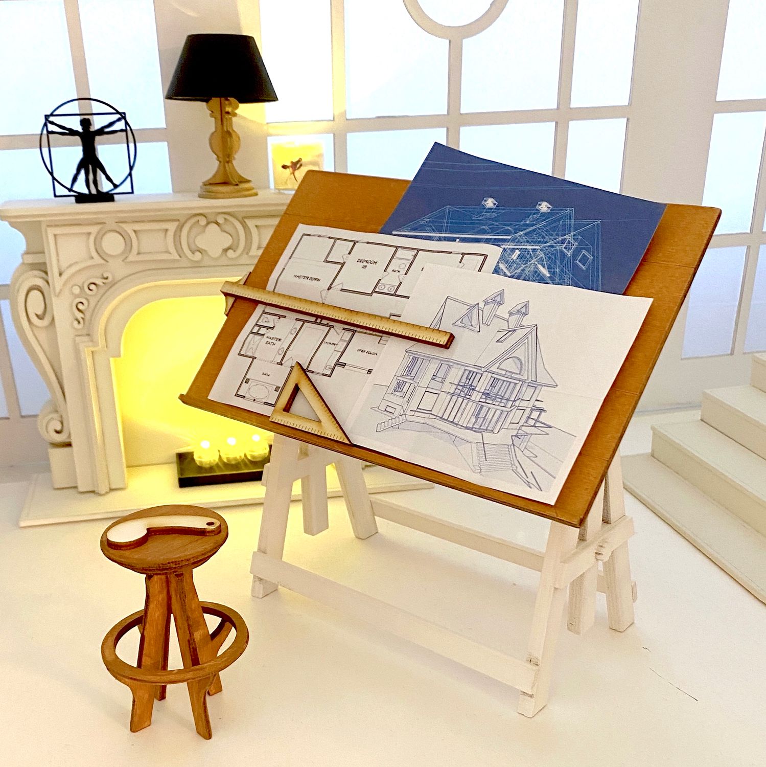 Architects Drafting Table and Stool in 1/6 scale DIY-Kit