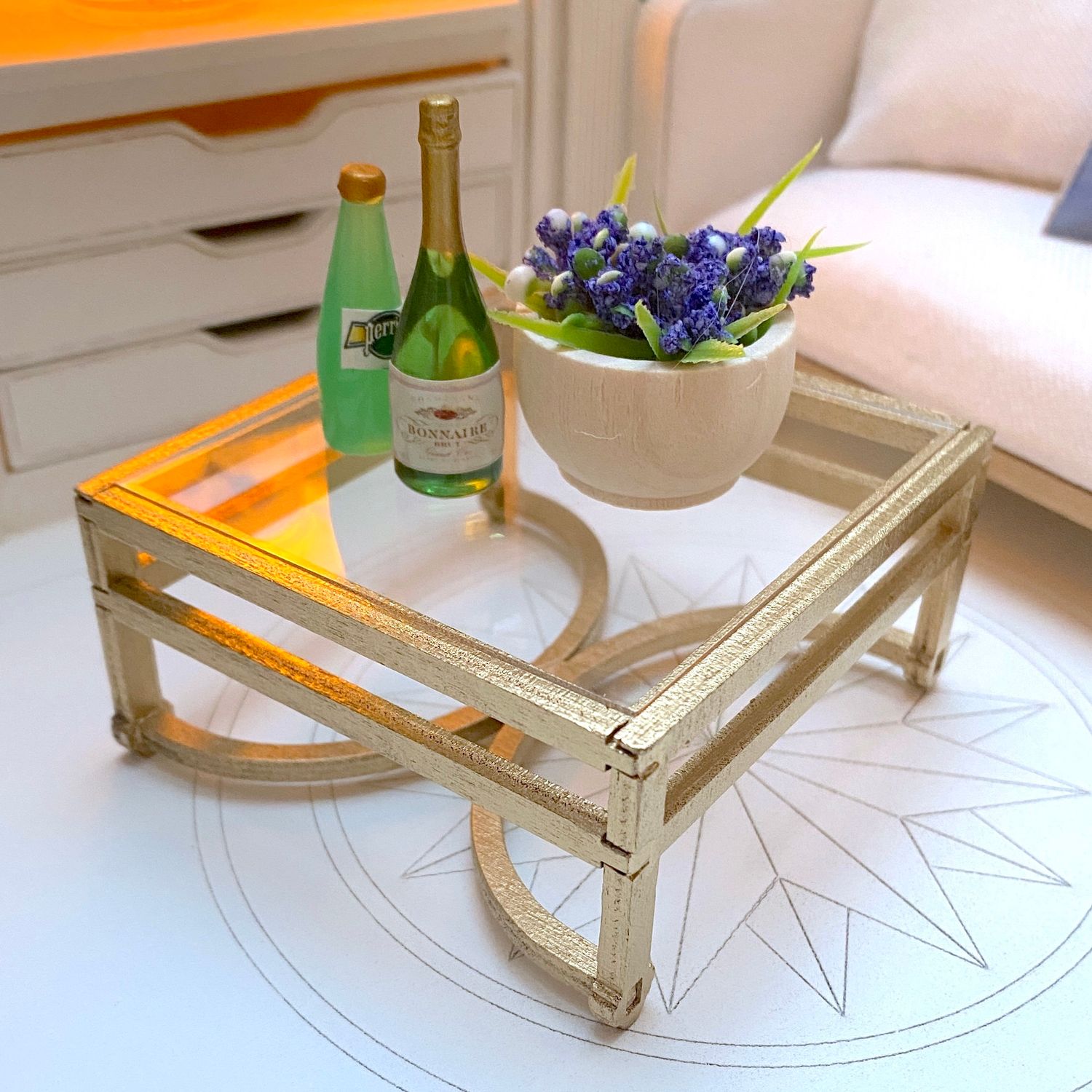 Modern Glass Coffee Table – 1:12 scale miniature DIY Kit for Dollhouse Diorama Roombox