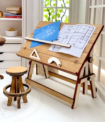 Architects Drafting Table and Stool in 1/12 scale DIY-Kit