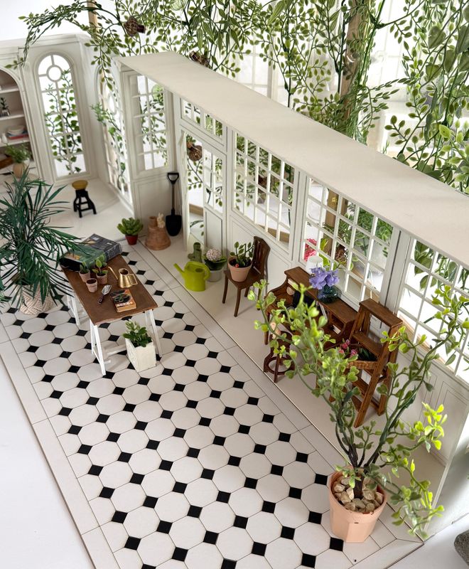 Veranda Sunroom Conservatory Greenhouse Wall – 1/12 scale DIY kit Dollhouse Diorama