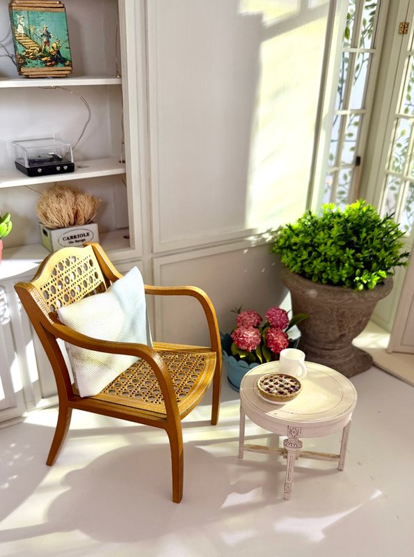 Claire Armchair with cane weave style back and seat– 1-6 scale Fashion Doll size DIY kit