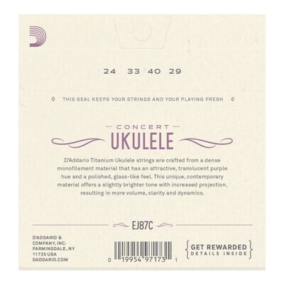 Encordado Ukelele Daddario Ej87c Titanium Concert