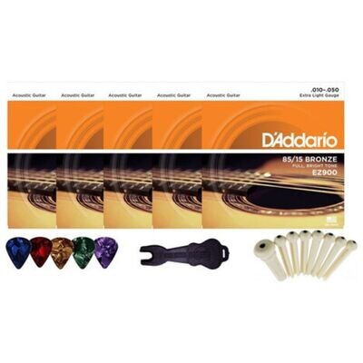 Set 5 Encordados Daddario Ez900 Cuerda 0.10 + Accesorios