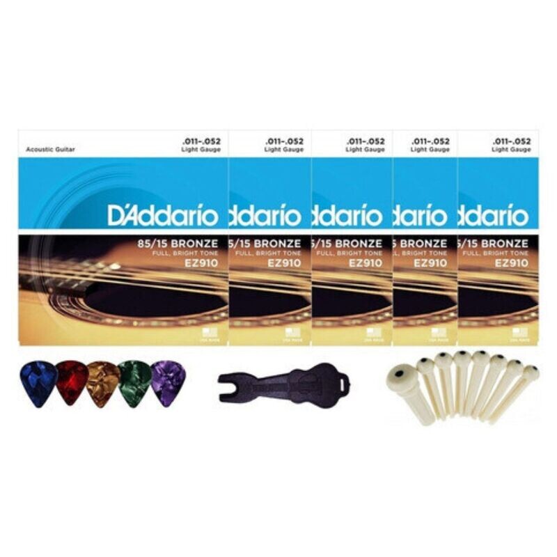 Set 5 Encordados Daddario Ez910 Cuerda 0.11 + Accesorios