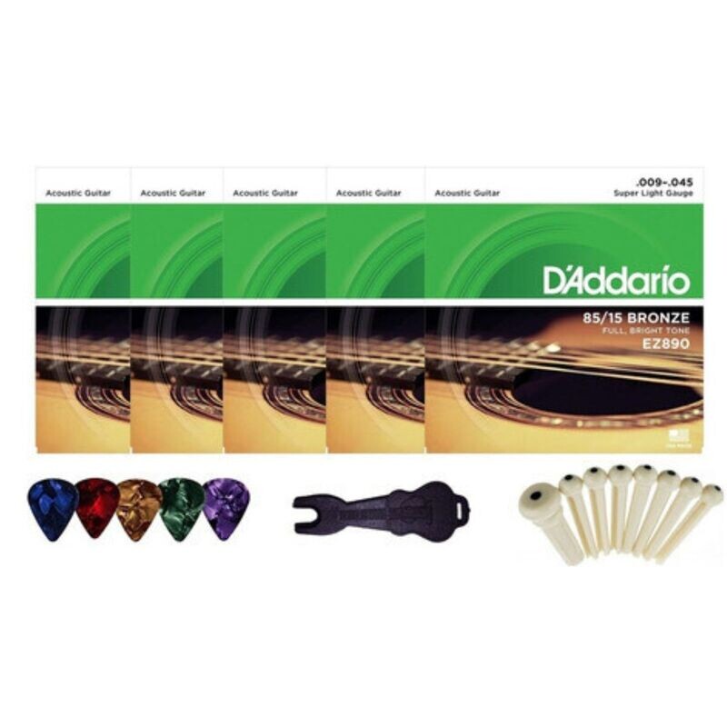 Set 5 Encordados D&#39;addario Ez890 Cuerda 0.09 + Accesorios
