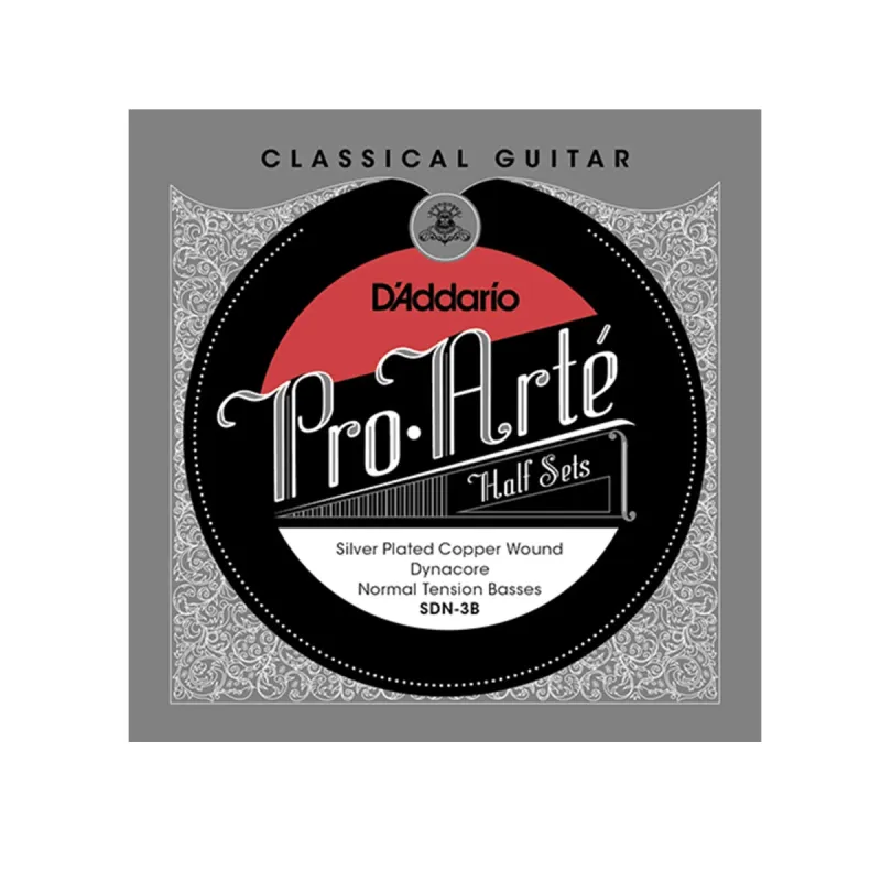 Medio set de cuerdas de guitarra clásica D'Addario Dynacore de tensión normal, modelo SDN3B.