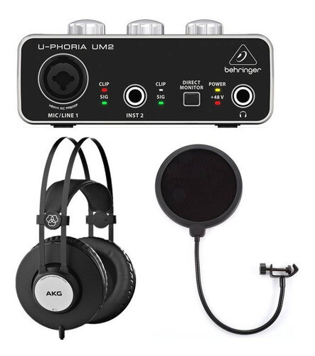 Interfaz Behringer UM2 + AKG K72 + Antipop, Color: Negro