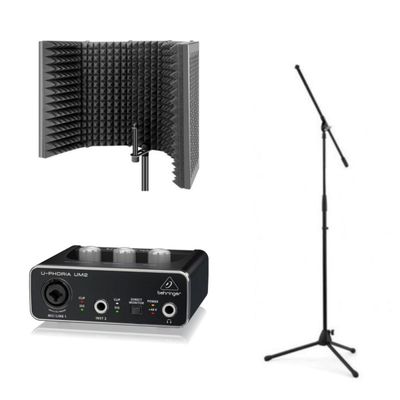 Panel Acustico Para Microfono + Jirafa + Interfaz de audio Behringer UM2