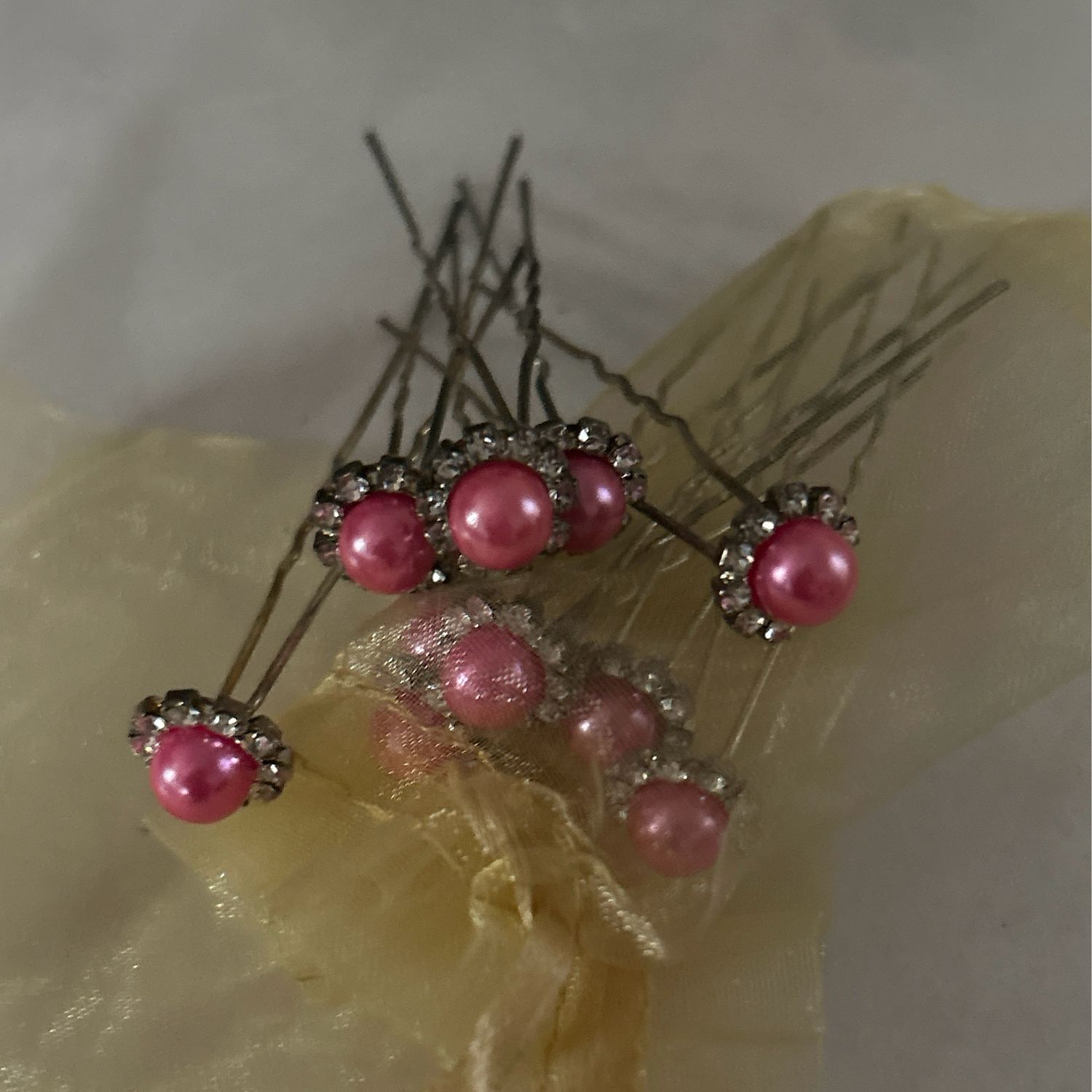 Pink Pearl Wedding Day Hair Pin Set
