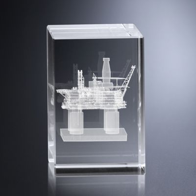 3D Cube Crystal Award Plaque with Rotating LED Base – Custom Engraving Available