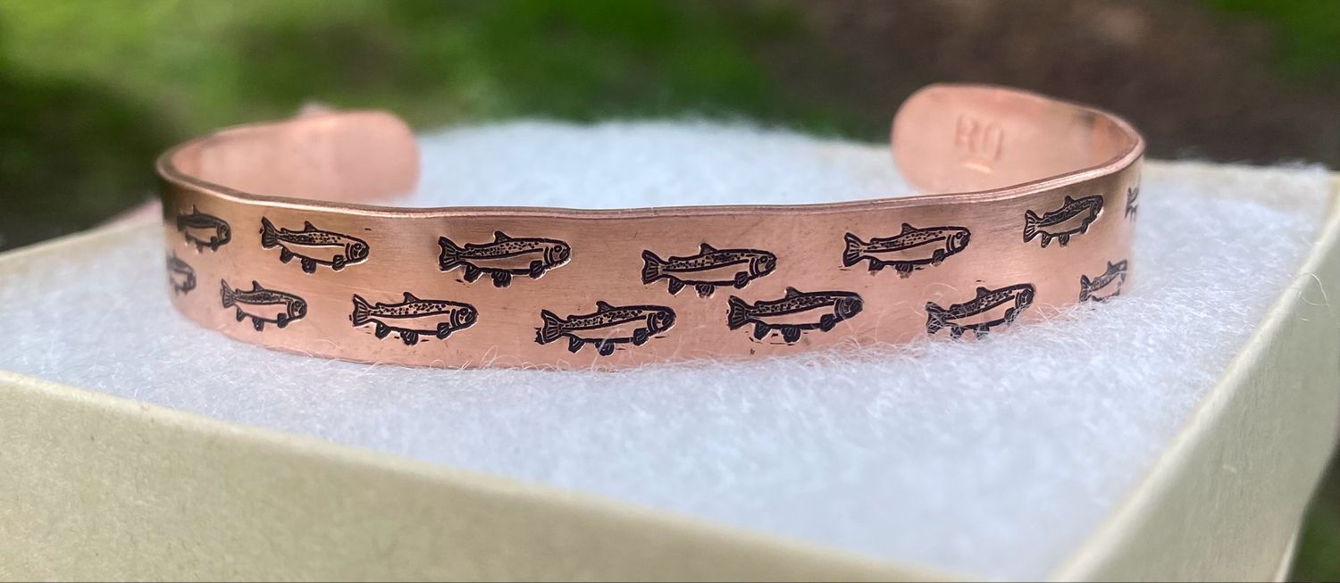 Trout Hand Stamped Copper Cuff 3/8