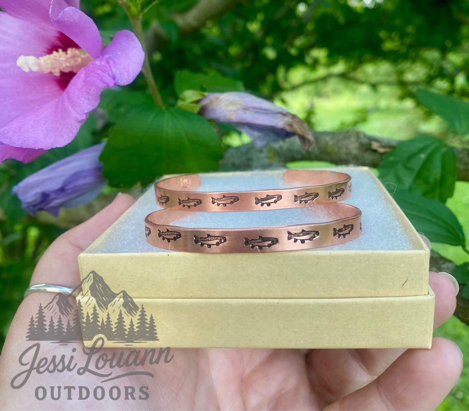Trout Hand Stamped Copper Cuff 1/4