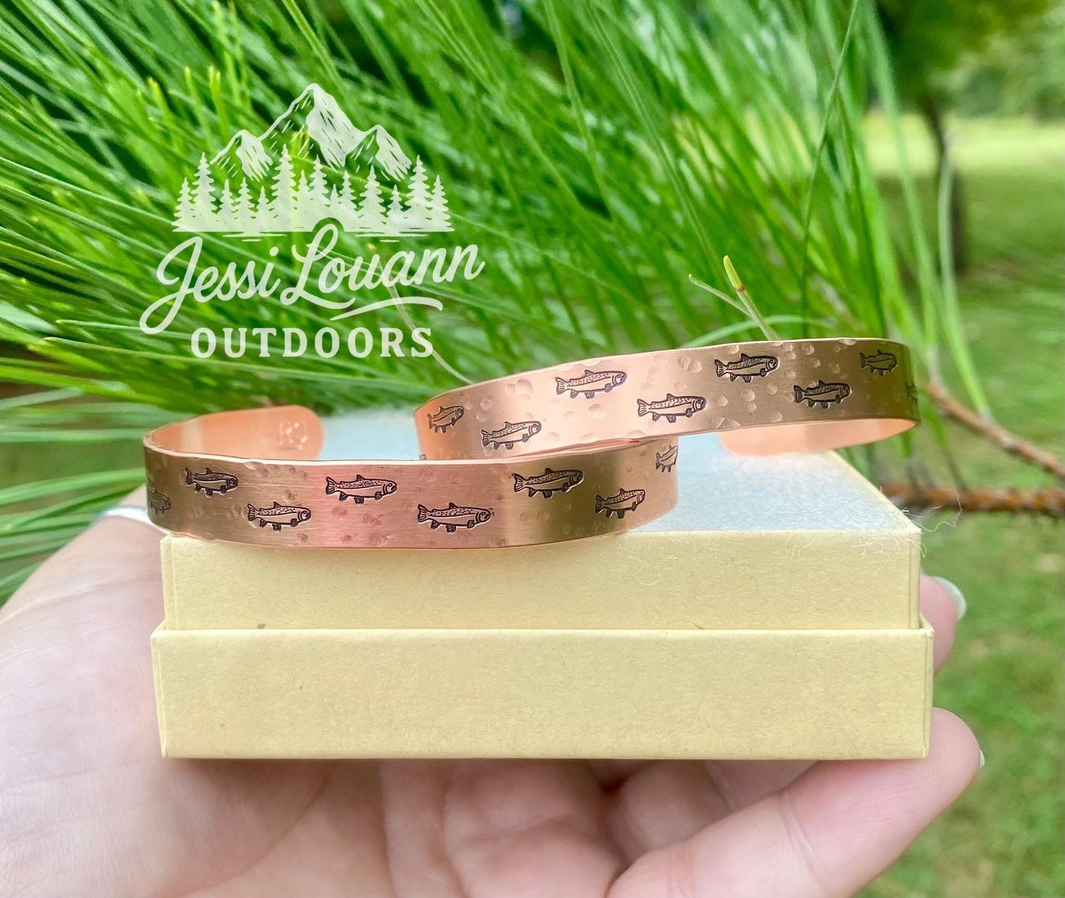 Trout hand Stamped/hammered Copper Cuff 3/8