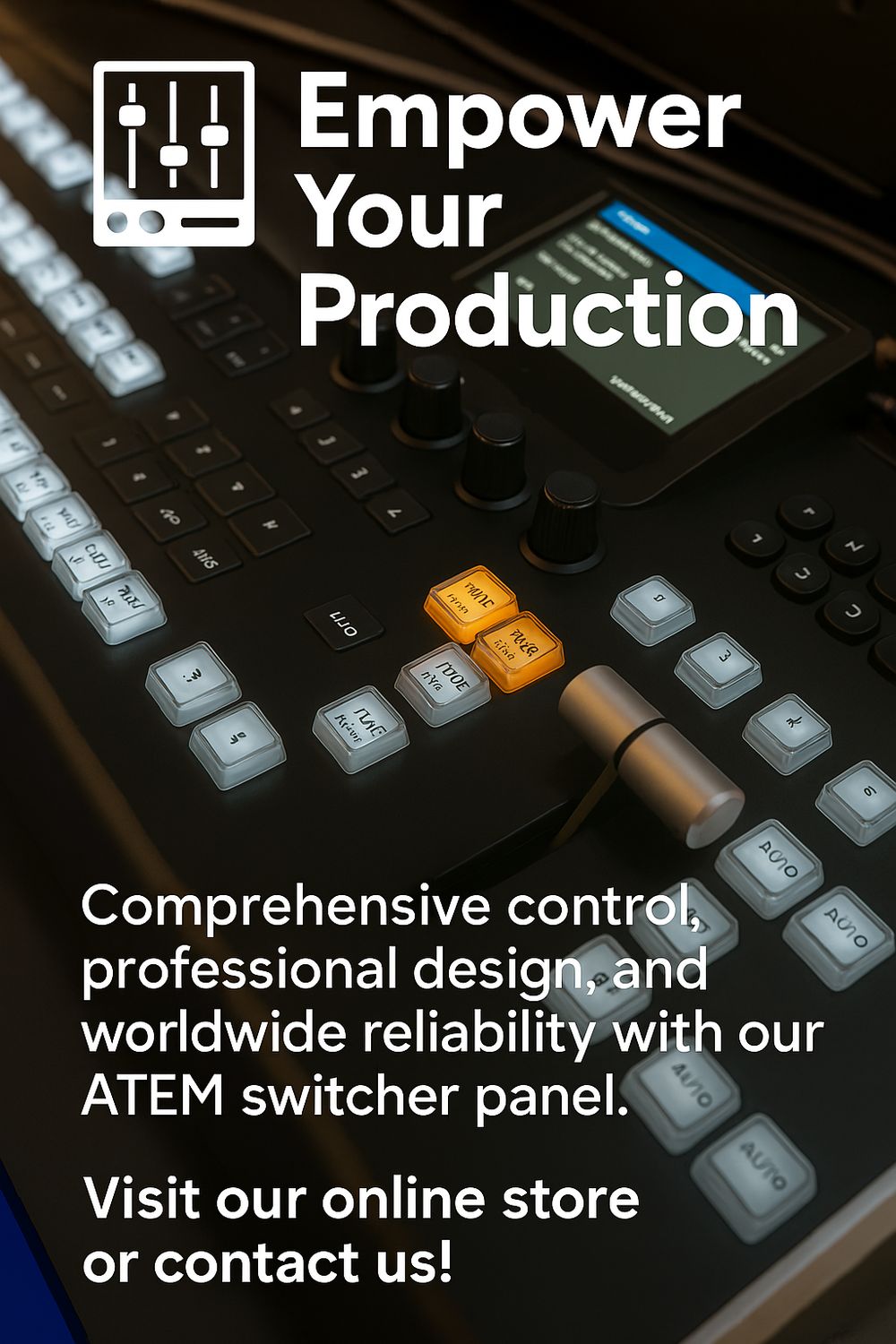 Advanced professional control panel compatible with ATEM, vMix, and OBS Studio, featuring built-in PTZ camera control and an expanded set of illuminated buttons. Designed for demanding live production environments, it offers a compact yet powerful layout with intuitive operation. Ideal for technical directors and content creators who need precise switching, PTZ camera movements, and full control over complex video workflows. Seamlessly integrates with multicam switchers and streaming platforms, providing reliable connectivity for professional AV productions.