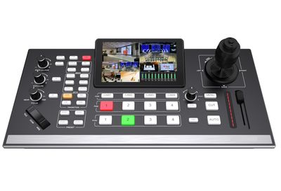 4K live production switcher，PTZ controller with chroma key，NDI PTZ controller for church live streaming，5 input live stream switcher with touchscreen
5 Video Inputs: Combine 4 HDMI or 4 SDI (selectable) plus 1 LAN or USB input for local media or NDI.
4K60 Input Support: HDMI IN1 and HDMI IN2 allow ultra-high-definition video for maximum quality.
Multiple Outputs: 2 HDMI, 1 SDI, 1 USB, and 1 IP output for simultaneous streaming across various platforms.
Live Streaming via RTMP: Broadcast in real time directly to social media or streaming platforms.
UVC Compatibility: USB-C video capture for video call and streaming software.
MP4 Video Recording: Save directly to a USB drive or SD card (FAT32, NTFS, exFAT formats).