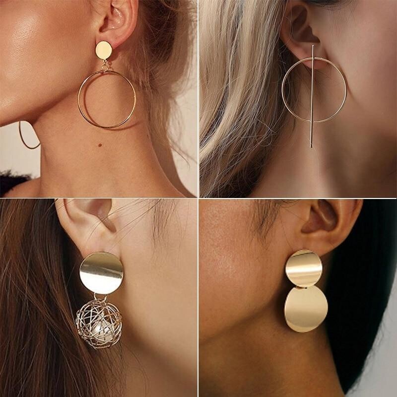 LATS New Fashion Round Dangle Korean Drop Earrings for Women Geometric Round Heart Gold Earring 2021 Trend Wedding Jewelry
