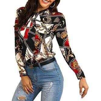 Explosion fashion chain printing women's long-sleeved shirt blouse