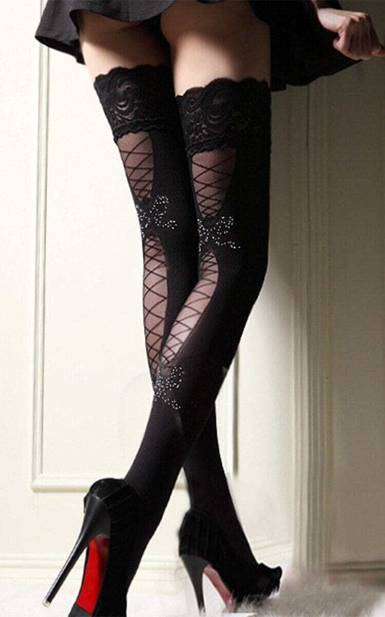 Sexy Fishnet Stockings Women Black Lace Stay Up Pantyhose Lingerie