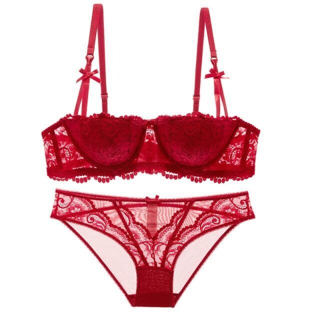 Varsbaby Sexy Lace Red Color Christmas Underwear New Year Bra Set For Women