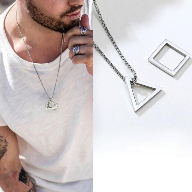 Necklace Interlocking Square Triangle Pendant Stainless Steel