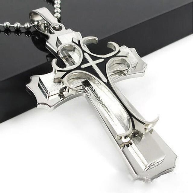 Mens Stainless Steel Black Rectangle Pendant Necklace