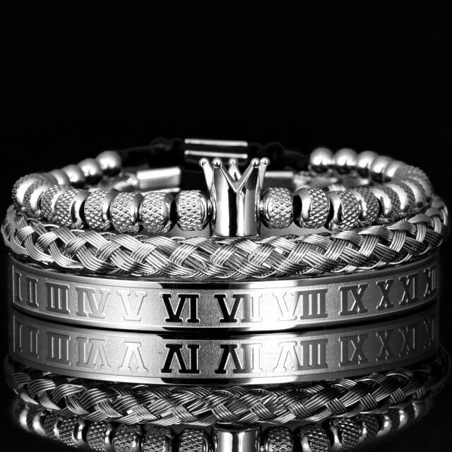 Roman Royal Geometry Crown Charm Bracelet Couples Set (Model No. Set 6RS)