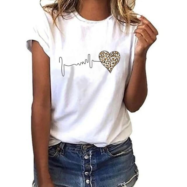 Women T Shirt Summer New 90s Heart Shaped Printed Ladies Casual Graphic Short Sleeve T Shirt Oversized Top Tee Shirts Clothing