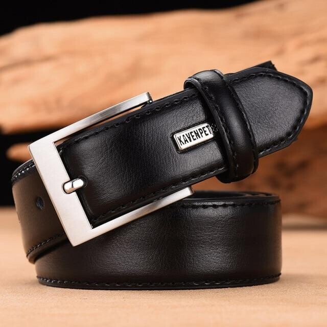 KAVEN PETER: Men's Classic Alloy Leather Black Or Brown Pin Buckle Belt