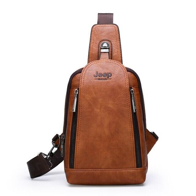 JEEP BULUO: Men's Leather Large Capacity Sling Crossbody Bag