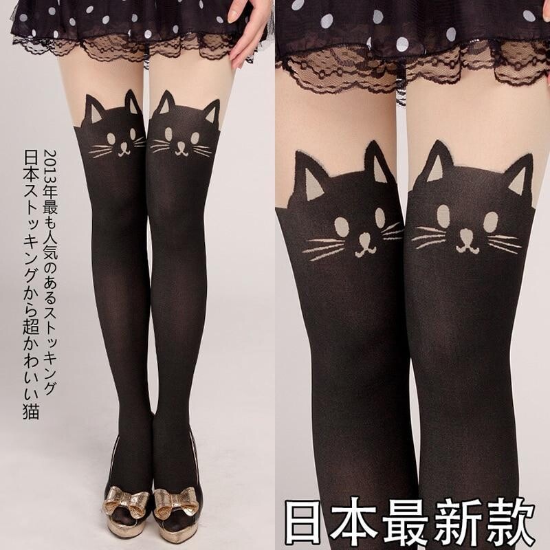 New lingerie Cat Tail Leggings Female Catoon Stocking Long Sexy Stockings Sheer