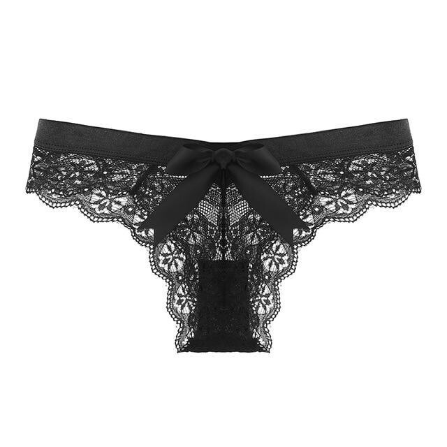 MIMICOO: Women's Transparent Lace Bow T-Back Low Waist Thong